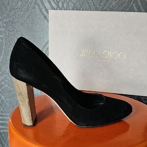 Jimmy Choo Black Suede Shoes w/wood Heels. 38.5